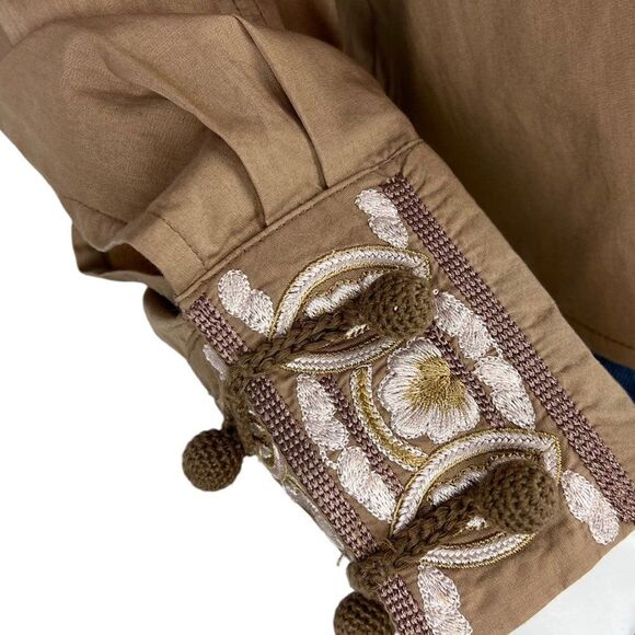 Roberto Cavalli Place Tan Floral Beaned Embroidered Shirt w/ Mandarin Collar 12 - Picture 4 of 16